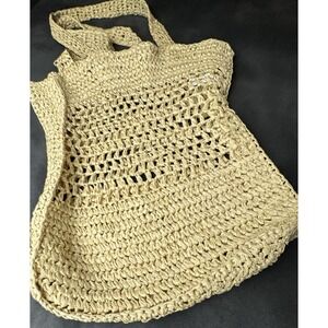 Old Navy Paper Crochet Large Sack Bag Boho Straw Style Tote Beach Market Natural